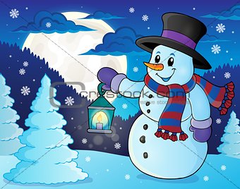 Snowman with lantern theme image 3