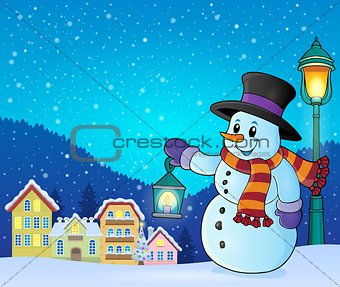 Snowman with lantern theme image 5