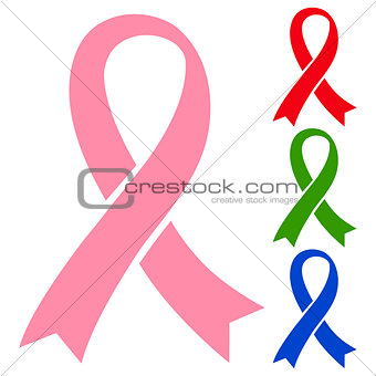 Pink, red, green and blue ribbons