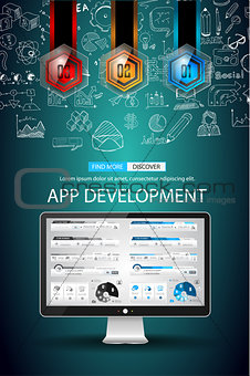 App Development Infpgraphic Concept Background with Doodle design 