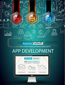 App Development Infpgraphic Concept Background with Doodle design 