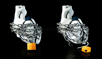 Illustraton Anatomy of Lock and Unlock Human Heart - Isolated on black