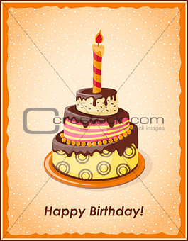 birthday card with cake tier, candle  and text