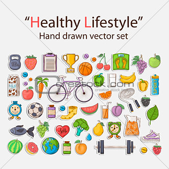 Healthy lifestyle sticker set