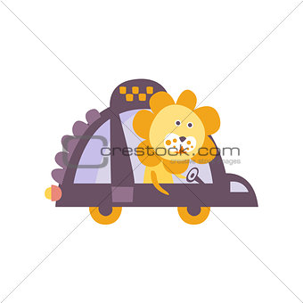 Lion Taxi Driver Stylized Fantastic Illustration