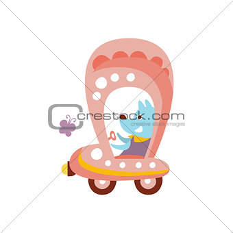 Dog Driving Pink Car Stylized Fantastic Illustration