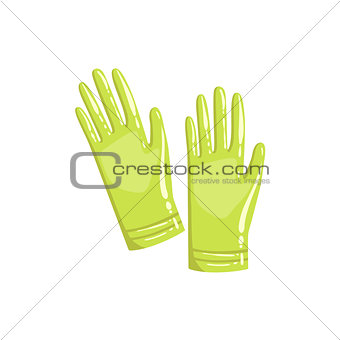 Pair Of Green Rubber Gloves