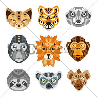 African Animals Stylized Geometric Heads Set