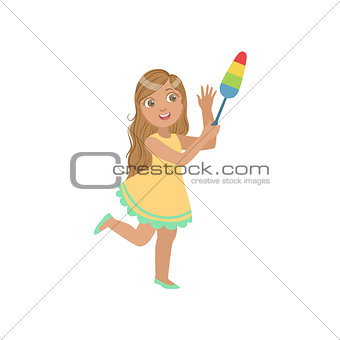 Girl Cleaning Up With Dust Brush