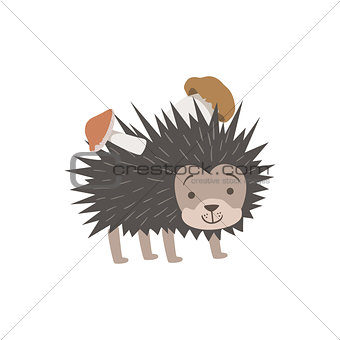 Hedgehog Carrying Two Mushrooms On The Back