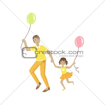 Dad Playing With Daughter  Air Balloons