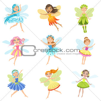 Cute Fairies In Pretty Dresses Girly Cartoon Characters Collection