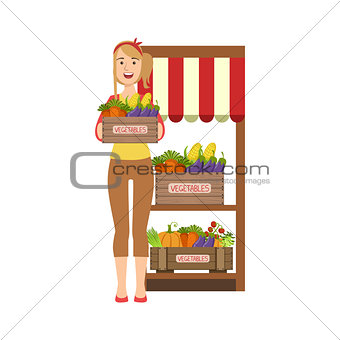 Woman Selling Farm Vegetables On The Market