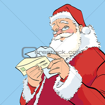 Santa Claus reading a Christmas letter