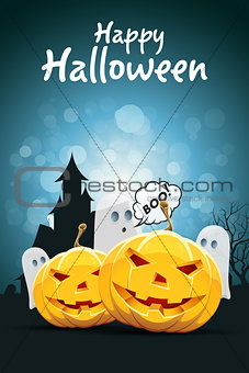 Halloween Party Card with Pumpkins