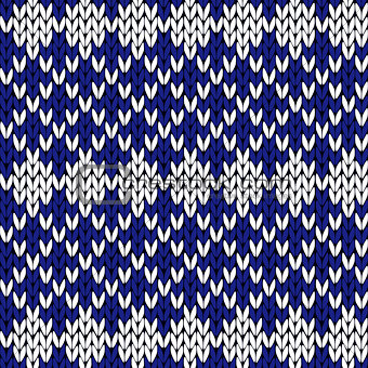 Contrast seamless knitting pattern in blue and white colors