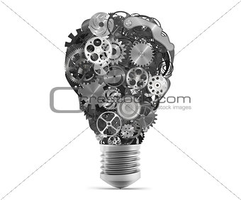 Lightbulb mechanisms of gears. 3d rendering