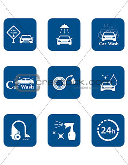 car wash blue icon set