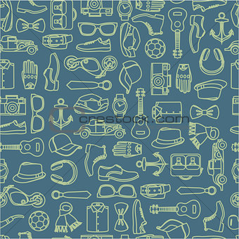 Vector illustration pattern of fashion accessories and men clothing style
