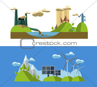 Flat design concept  with icons of ecology, green energy