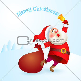 Santa Claus with a bag and bell.
