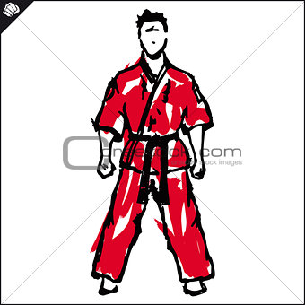 Martial arts. Karate fighters silquette high kick. Vector. EPS.