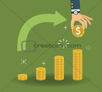 financial growth concept with stacks of golden coins