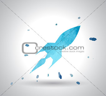 watercolor Rocket icon. Flat design style