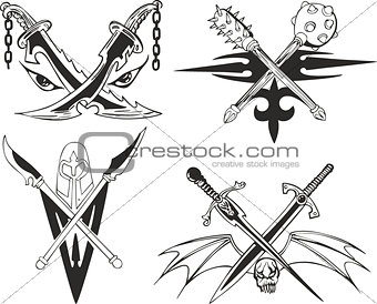 Crossed daggers, swords and maces