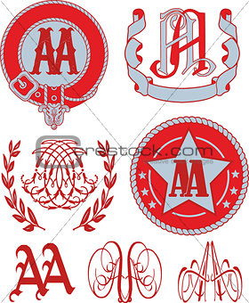 Set of AA monograms and emblem templates