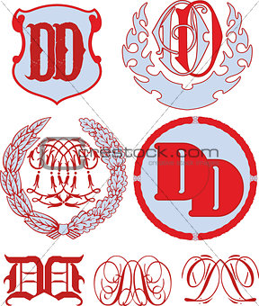 Set of DD monograms and emblem templates