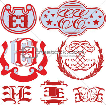 Set of EE monograms and emblem templates