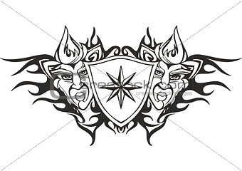 Tribal flame tattoo template with a star