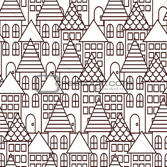 Outline coloring cityscape seamless pattern.