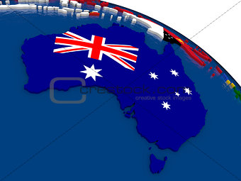 Australia on 3D map with flags