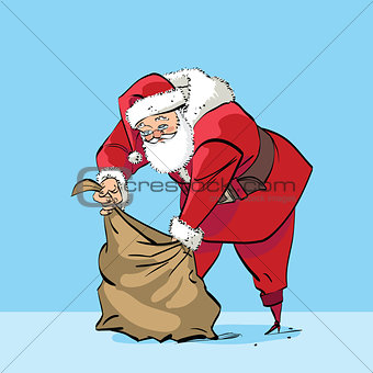 Santa Claus and bag with gifts