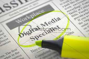 We are Hiring Digital Media Specialist. 3D.