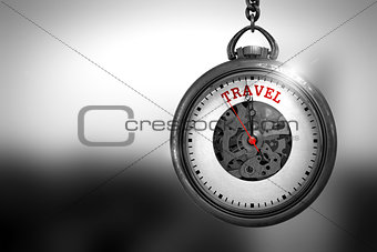 Vintage Watch with Travel Text on the Face. 3D Illustration.