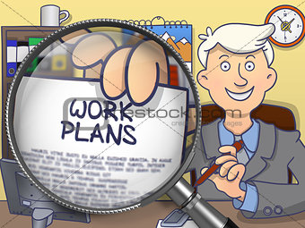 Work Plans through Magnifying Glass. Doodle Concept.