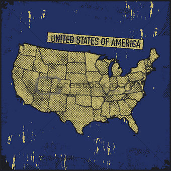 Retro distressed insignia with US map.