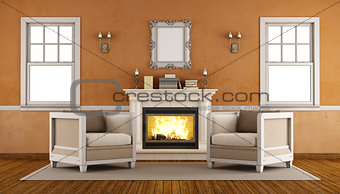 Classic fireplace in a retro living room