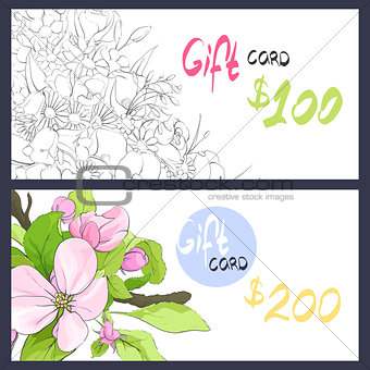 Blooming flowers on gift card