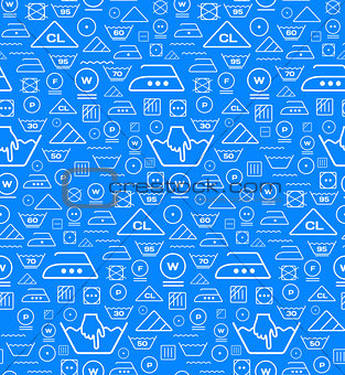Pattern created from laundry washing symbols on a blue background