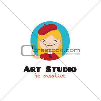 Vector cartoon kids art studio logo