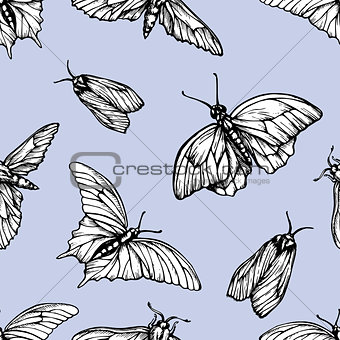 Vector seamless pattern with butterflies. Stylish graphic texture. Repeating print on pastel blue background