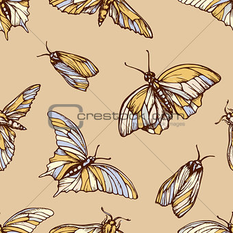 Vector seamless pattern with colorful butterflies . Stylish graphic texture. Repeating print in soft pastel colors background