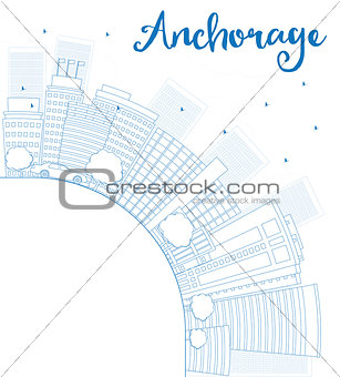Outline Anchorage (Alaska) Skyline with Blue Buildings and copy 