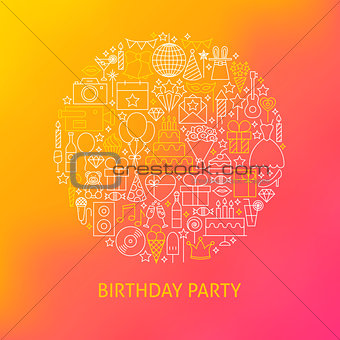 Line Birthday Icons Circle Concept