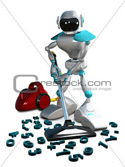 3D Illustration of a Robot with a Vacuum Cleaner