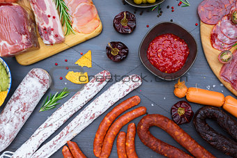 Picnic table with spanish sausage tapas